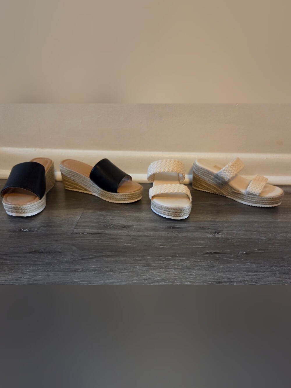 Women’s Espadrille Platform Slide Sandals in Black and Creme